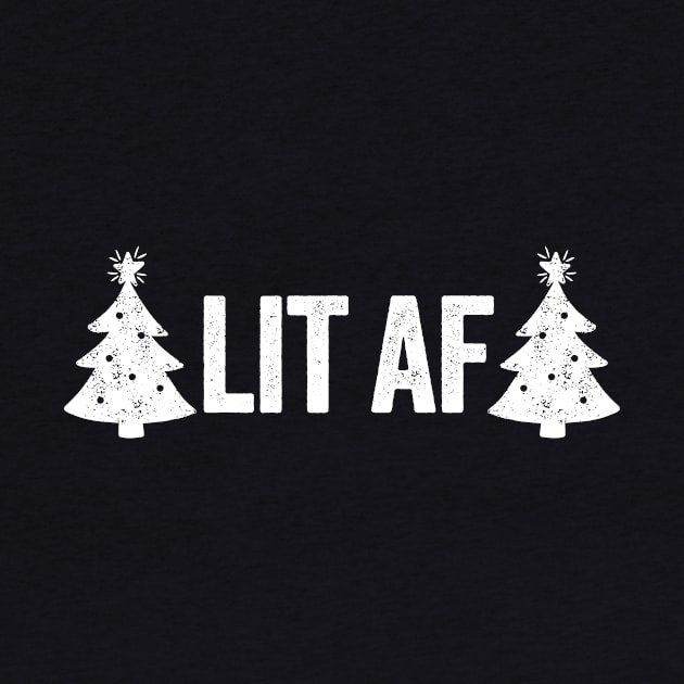 Lit AF funny Christmas tree holiday party novelty t-shirt by e2productions